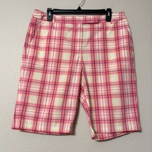 Talbots Vibrant Pink and Yellow Plaid Walking Shorts Pockets Side and Back. 10